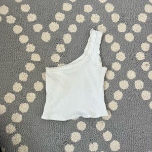 Cute one-shoulder white crop top